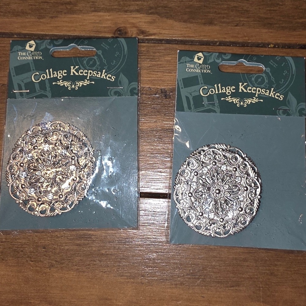 The Card Connection Collage Keepsakes Silver Filigree 2"x2" New Old Stock